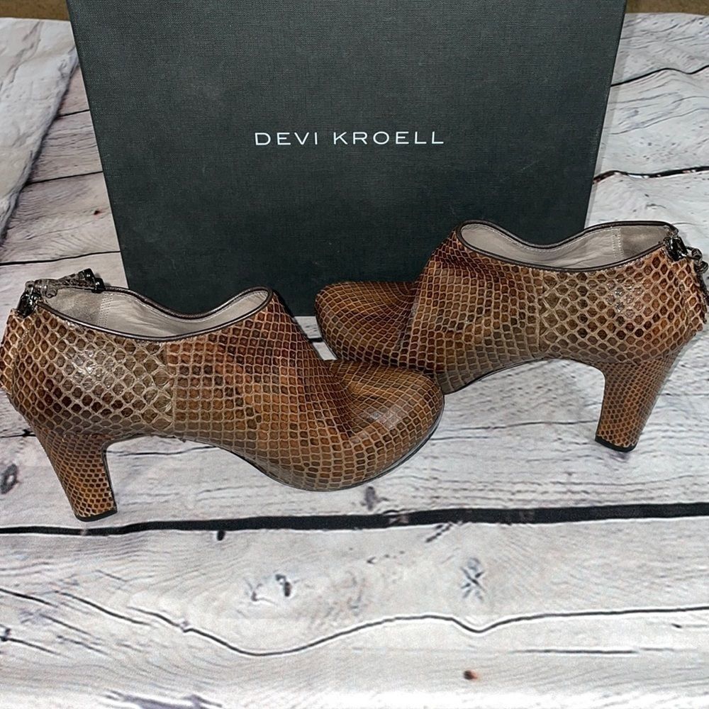 Brown Devi Kroell Snakeskin Booties - Picture 2 of 12